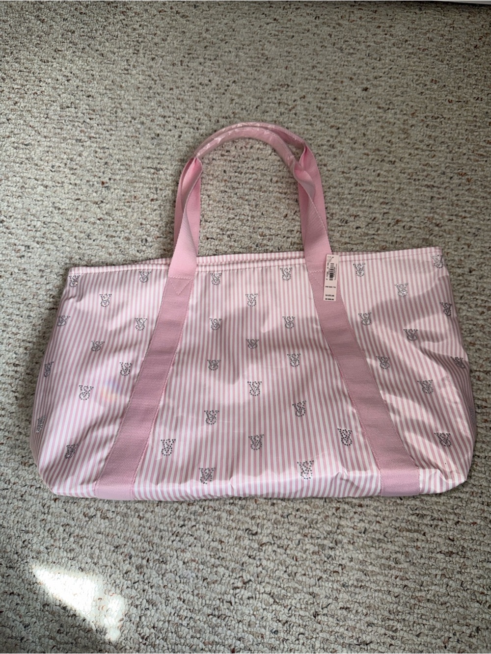 Victoria secret sparkle sequin shine Pink Striped Tote Bag STRIPE VS weekender
